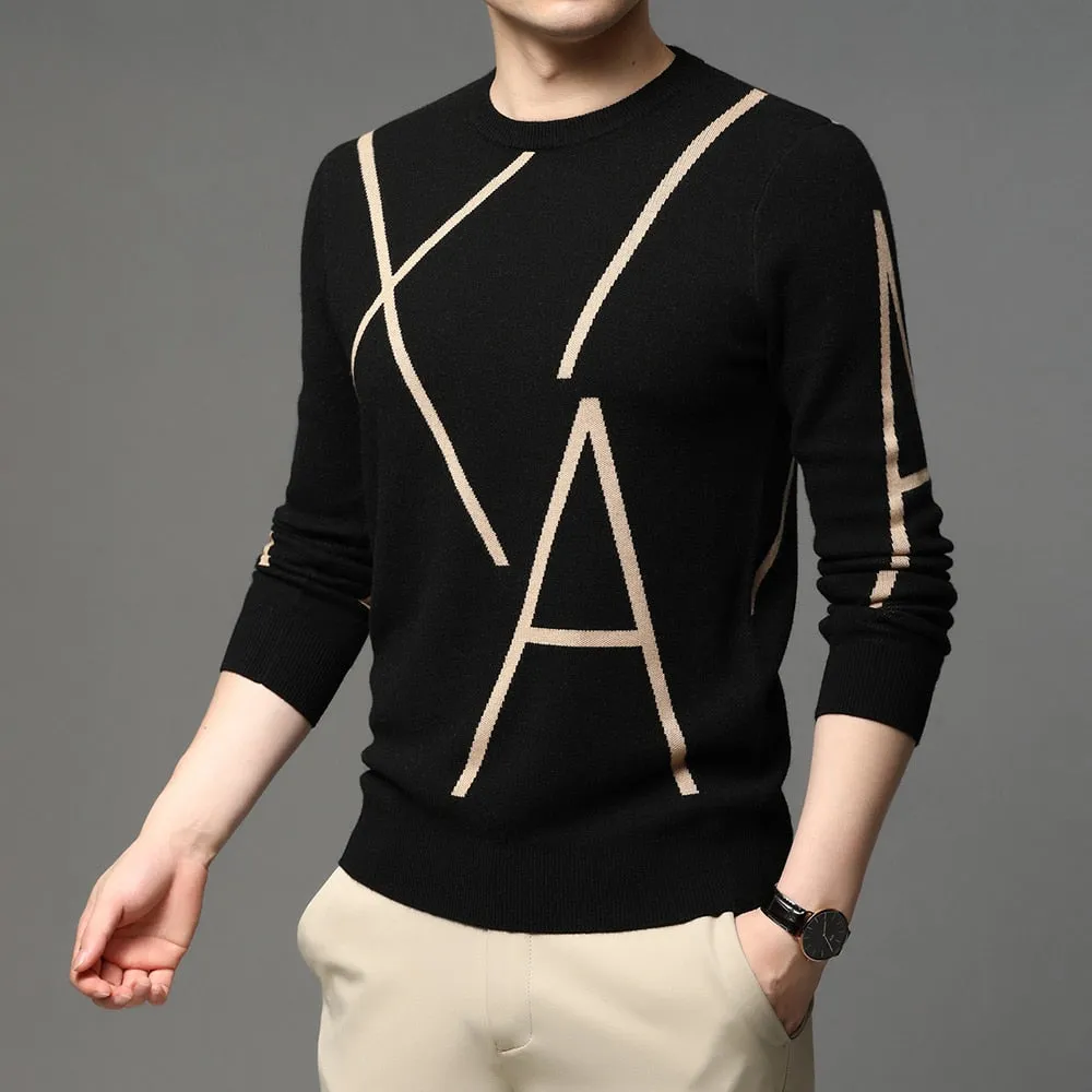 2022 New Fashion Brand Knit High End Designer Winter Wool Pullover Black Sweater For Man Cool Autum Casual Jumper Mens Clothing