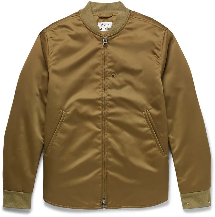 Acne Studios Mylon Matt Satin Bomber Jacket Olive PRE-OWNED FINAL SALE