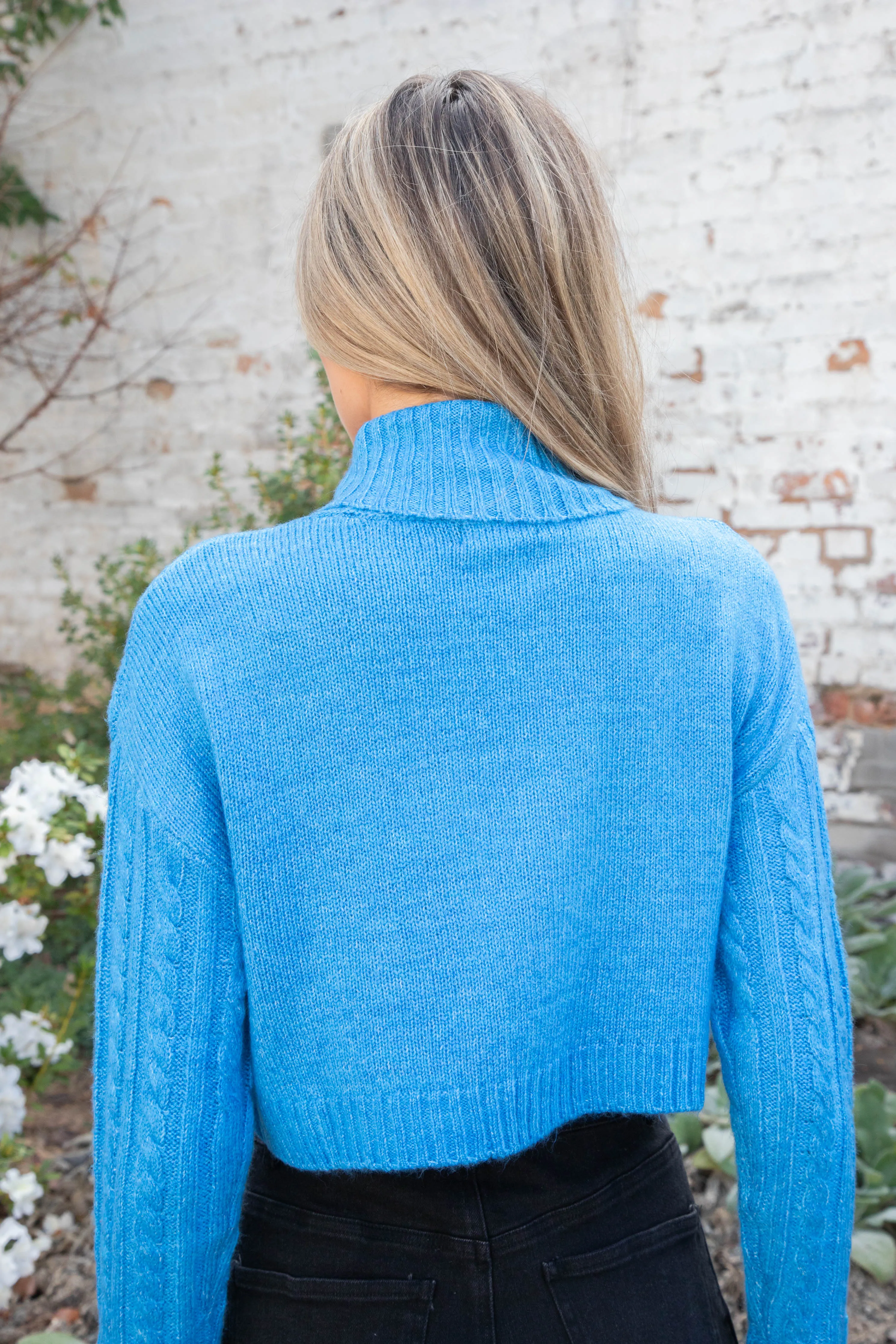 Cambrie Cable Knit Crop Sweater, Azure