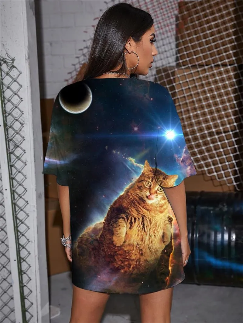 Cat T Shirt Women Animal Summer Galaxy T-shirts 3d Moon Funny T shirts Nebula Gothic