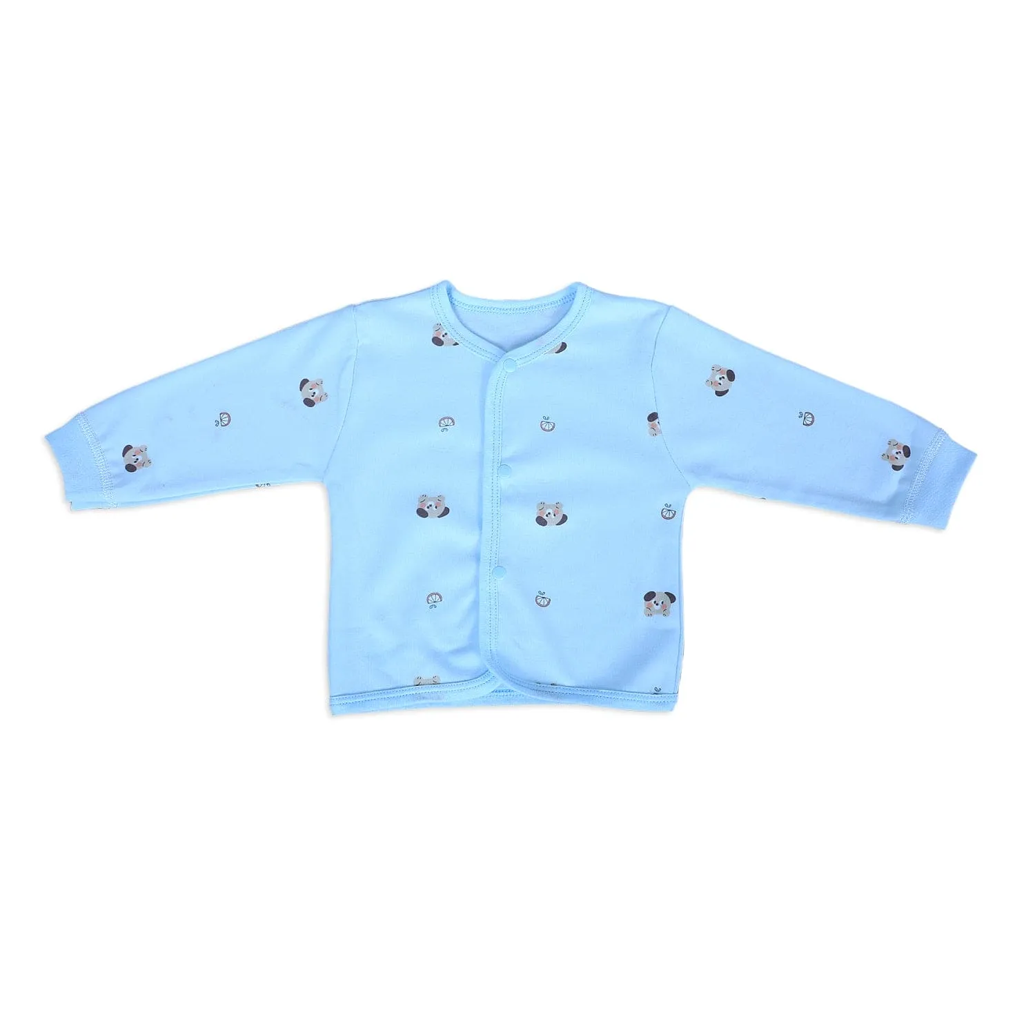 Cute Puppy Full Sleeves 2 Piece Buttoned Pyjama Set Night Suit - Blue