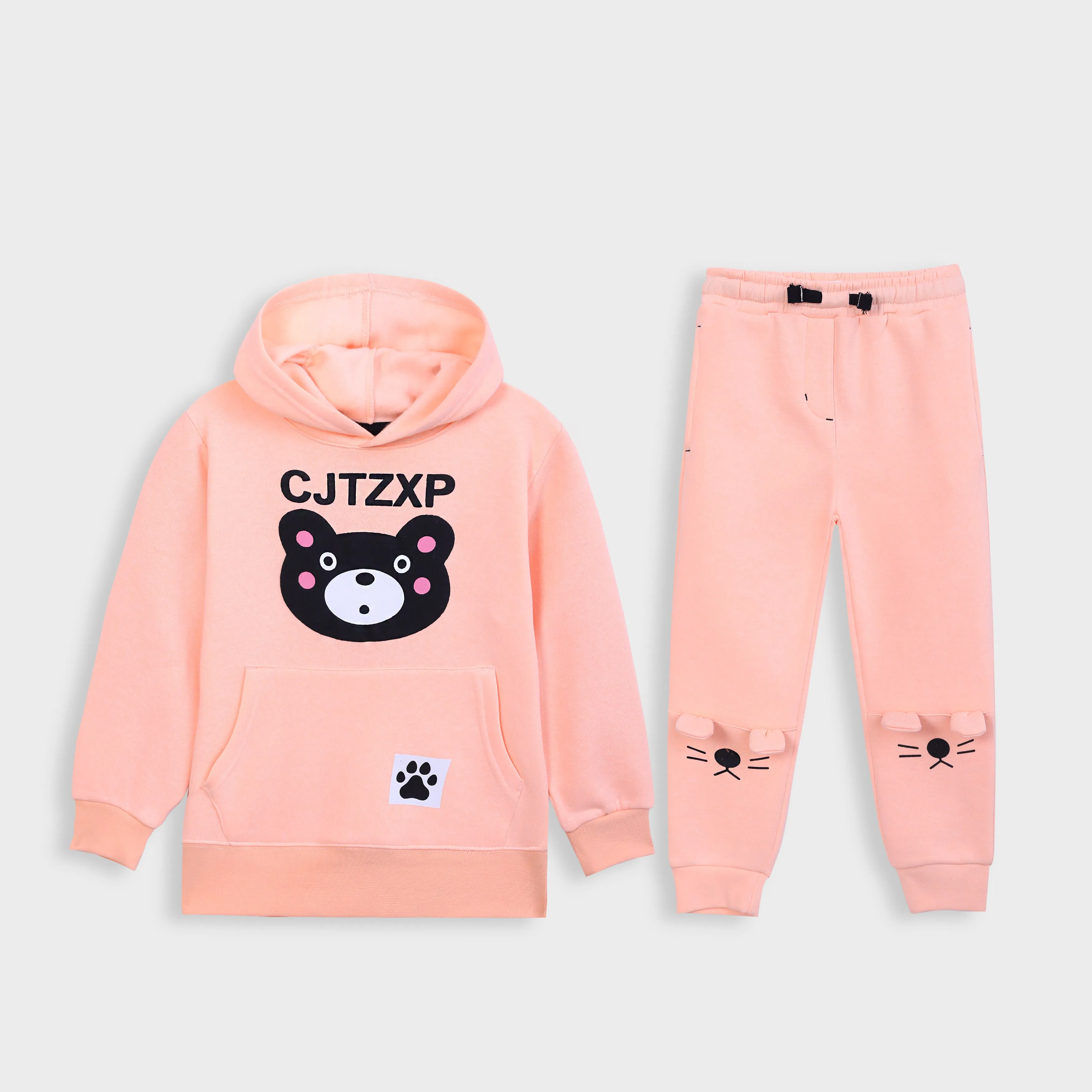 Girls Premium Quality Printed PEACH PULLOVER Fleece Track Suit