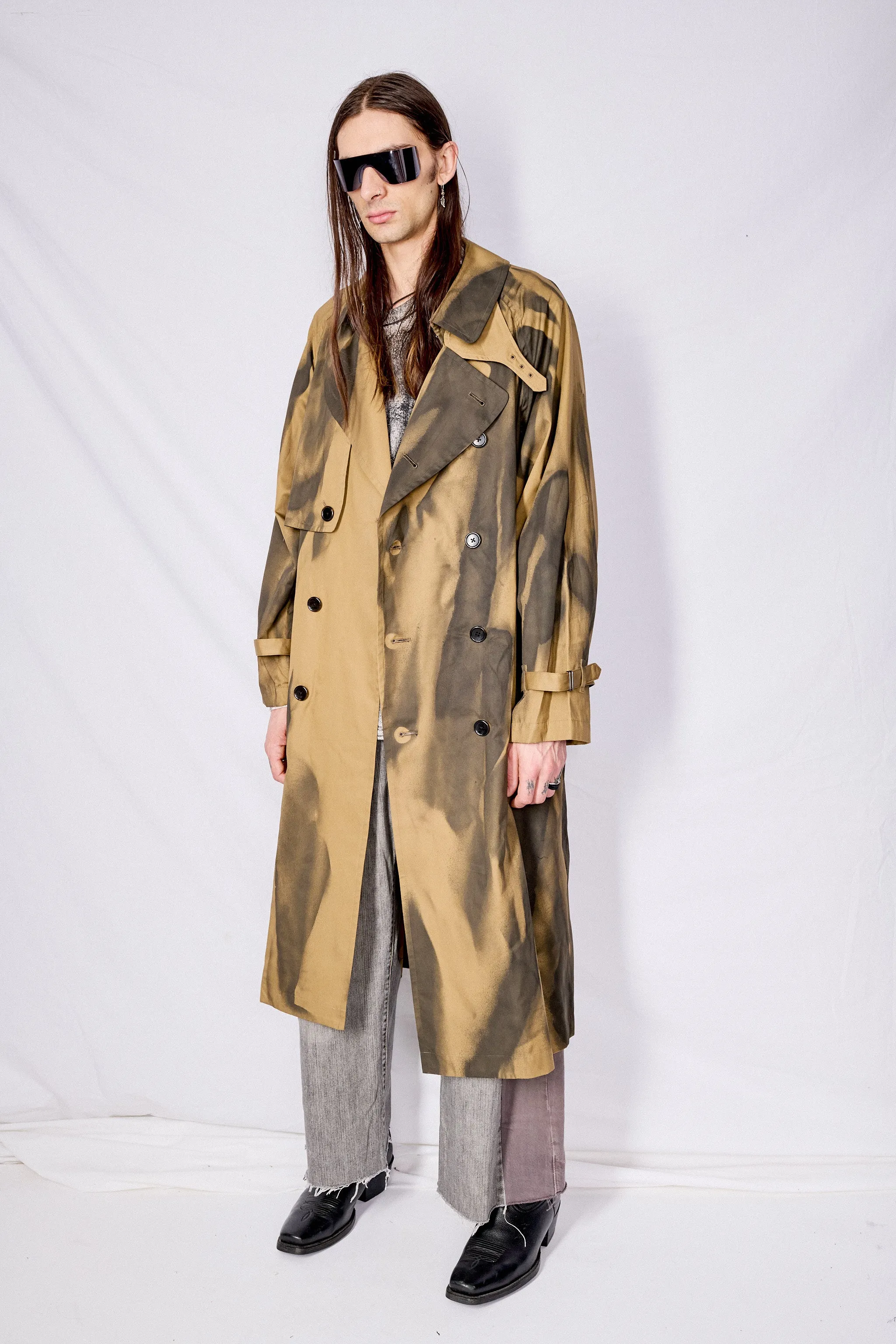 Khaki Spray Printed Trench Coat