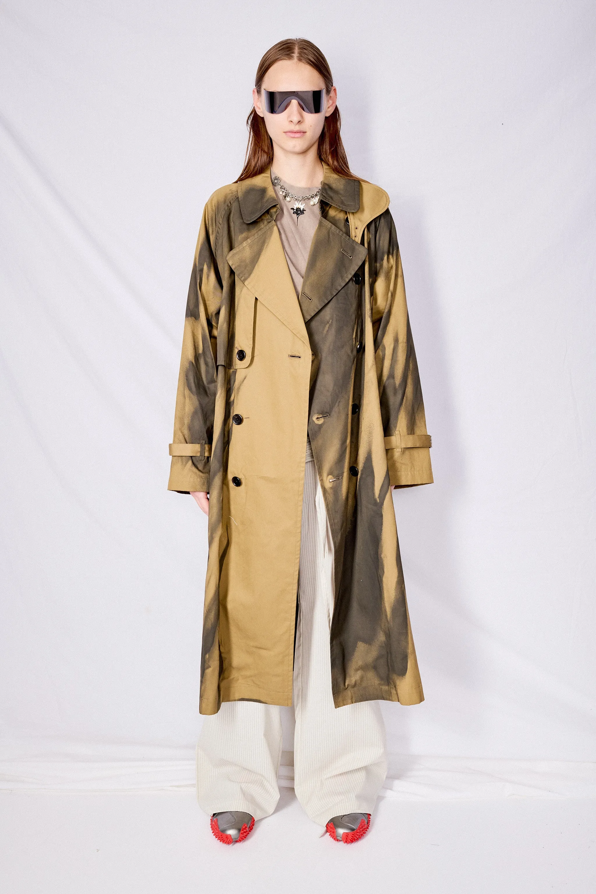 Khaki Spray Printed Trench Coat