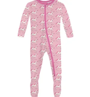 Kickee Pants Printed 2 Way Zipper Footie - Cake Pop Prancing Unicorns