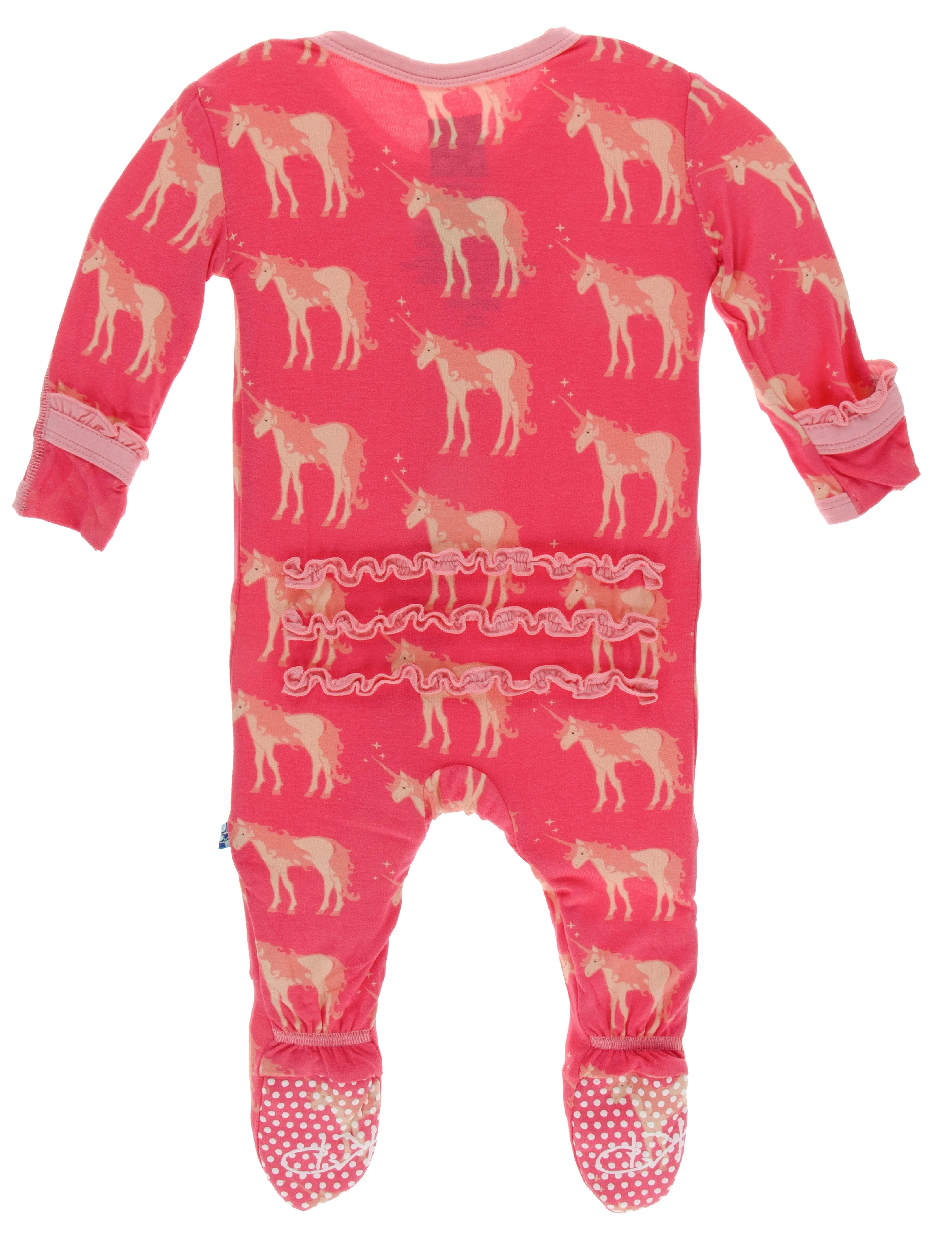 KicKee Pants Red Ginger Unicorns Muffin Ruffle Footie with Zipper