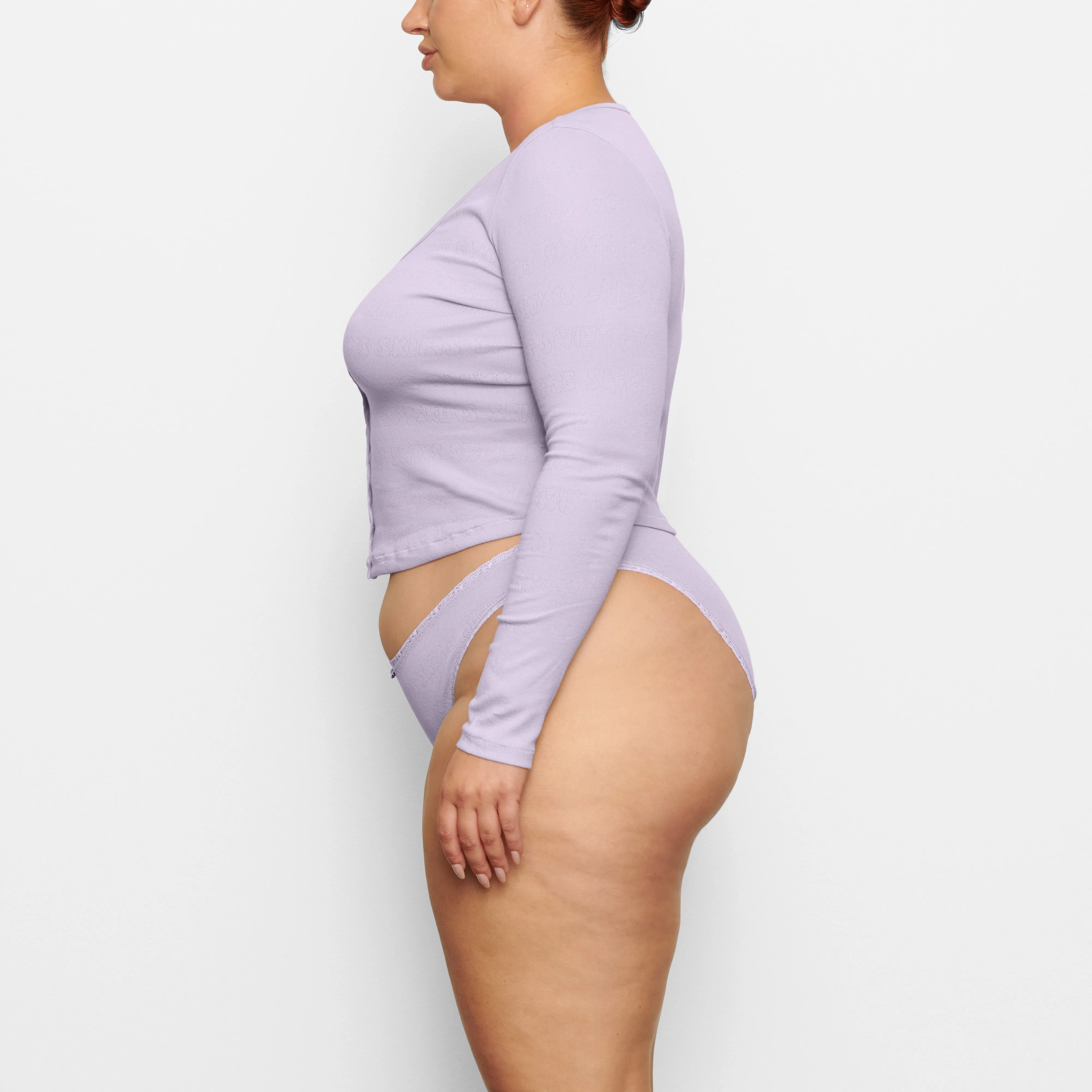 LACE POINTELLE HENLEY TOP | LAVENDER