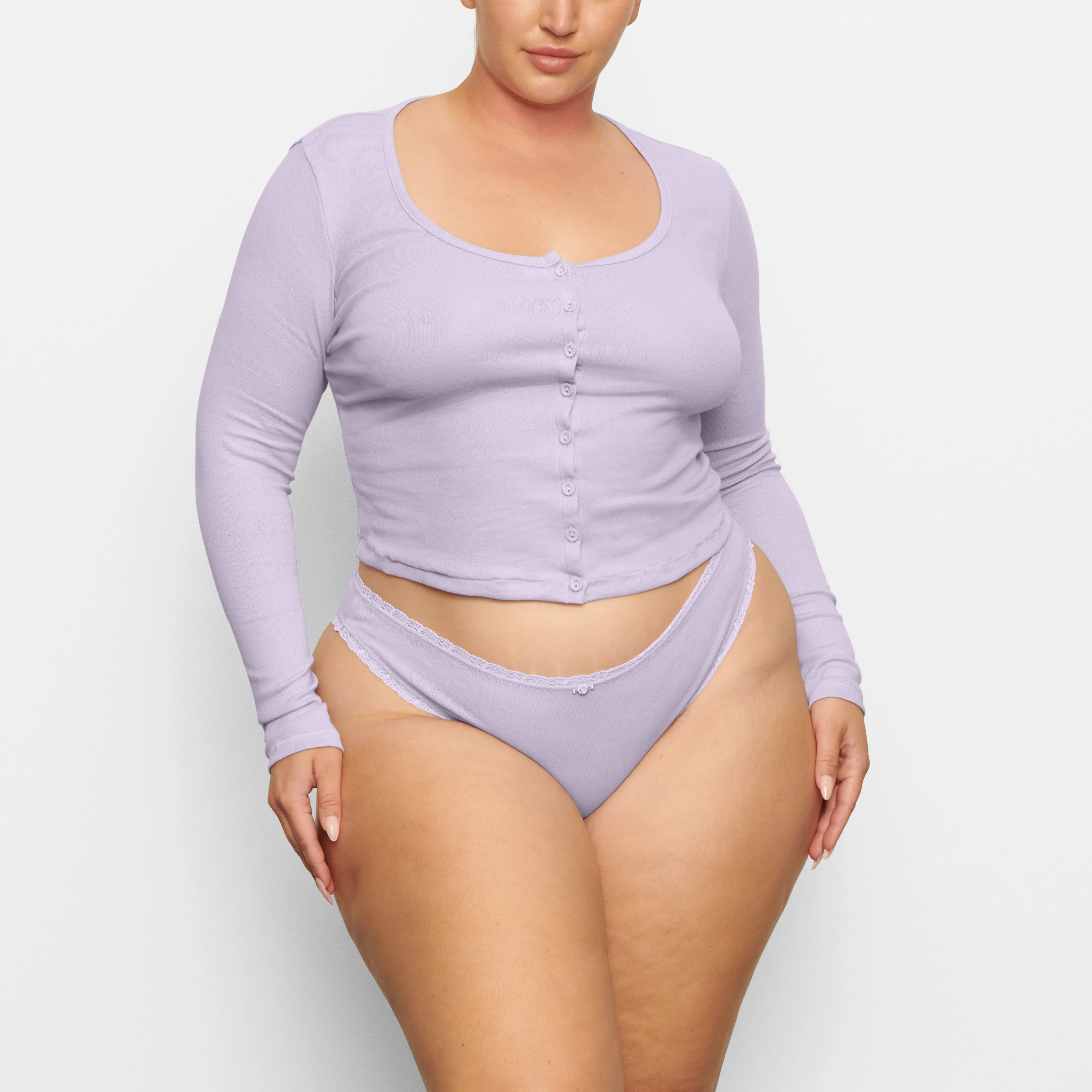 LACE POINTELLE HENLEY TOP | LAVENDER