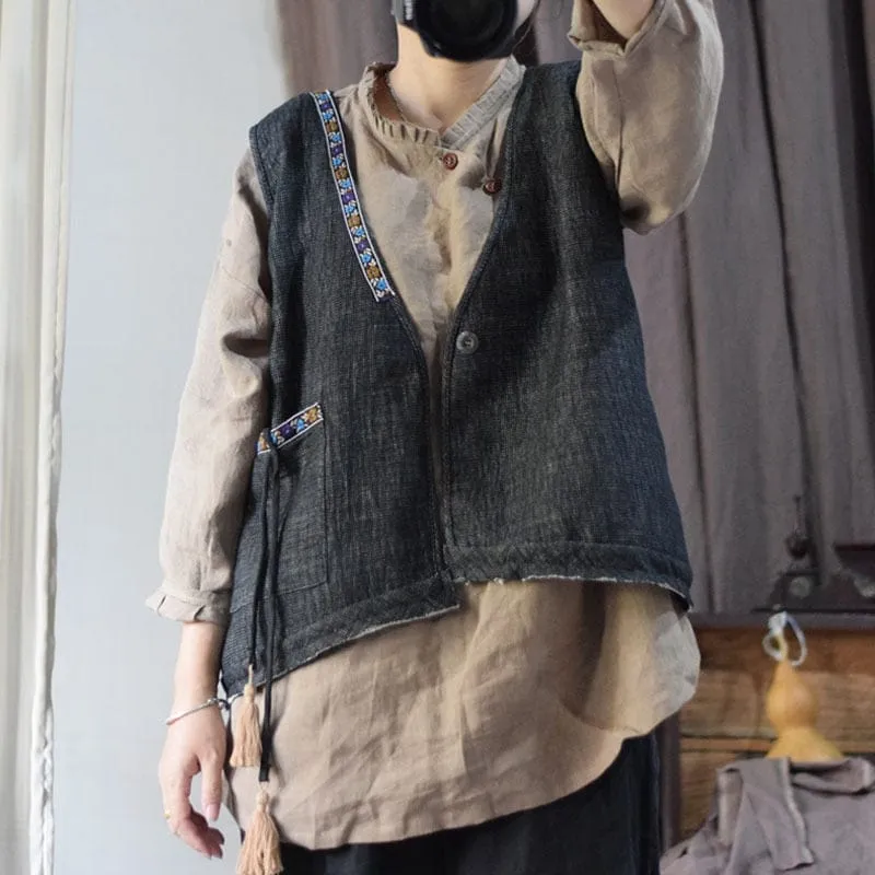 Loose Linen Retro Patchwork Vest