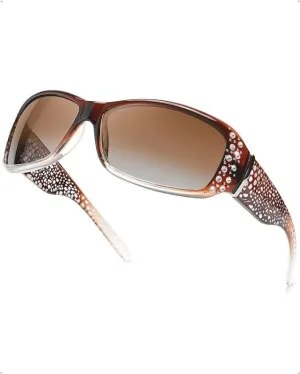 LVIOE Sunglasses Womens Polarised Rhinestones Wrap Around Ladies Sunglasses UV Protection