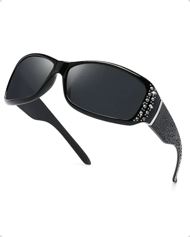 LVIOE Sunglasses Womens Polarised Rhinestones Wrap Around Ladies Sunglasses UV Protection