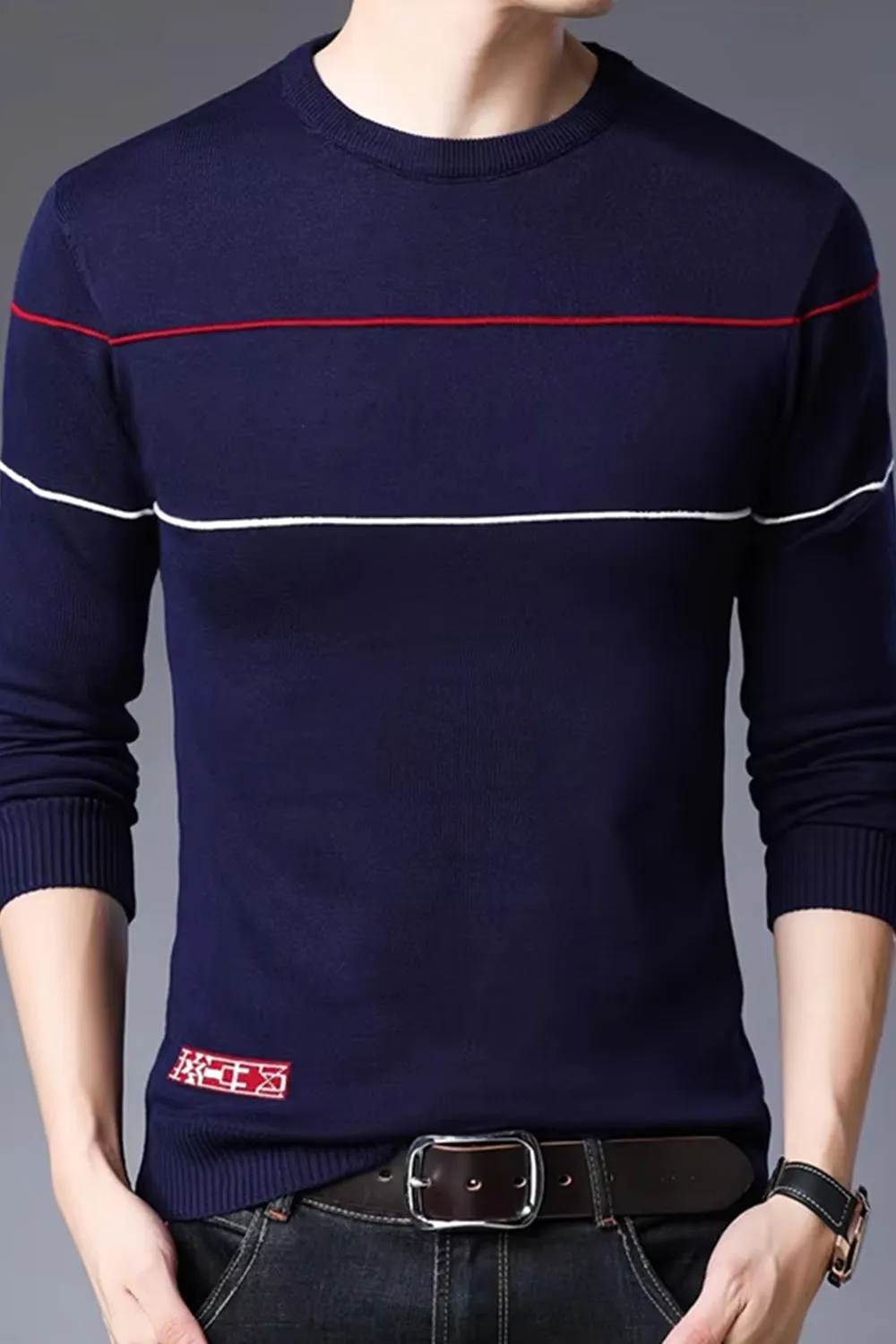 Men O-neck Knit Fit Sweater