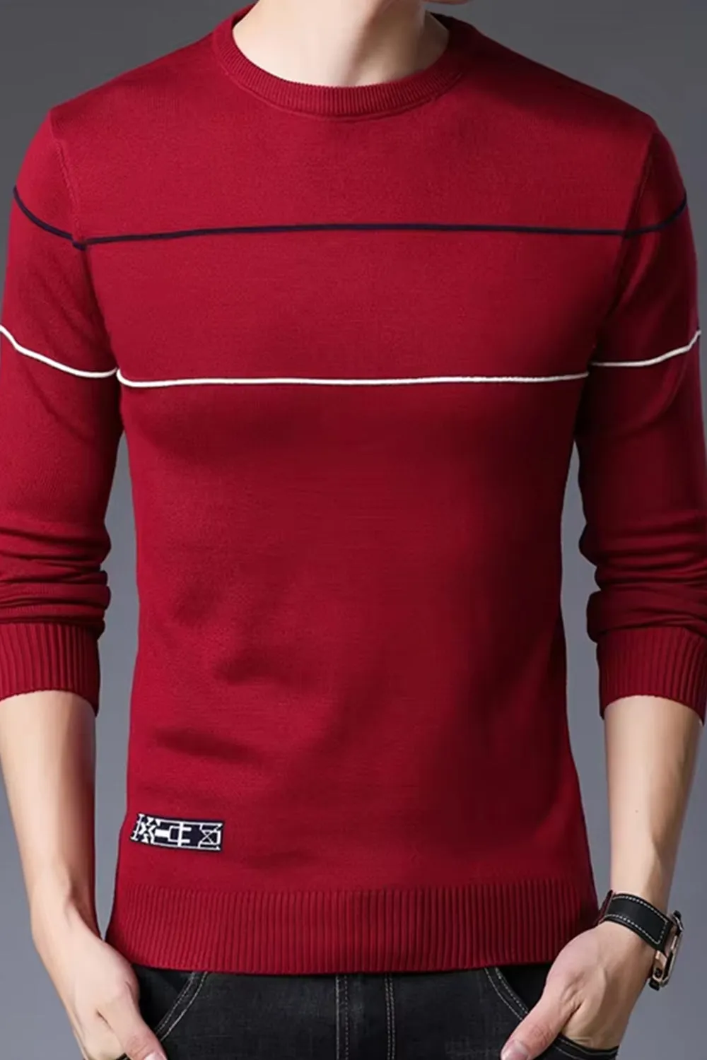 Men O-neck Knit Fit Sweater