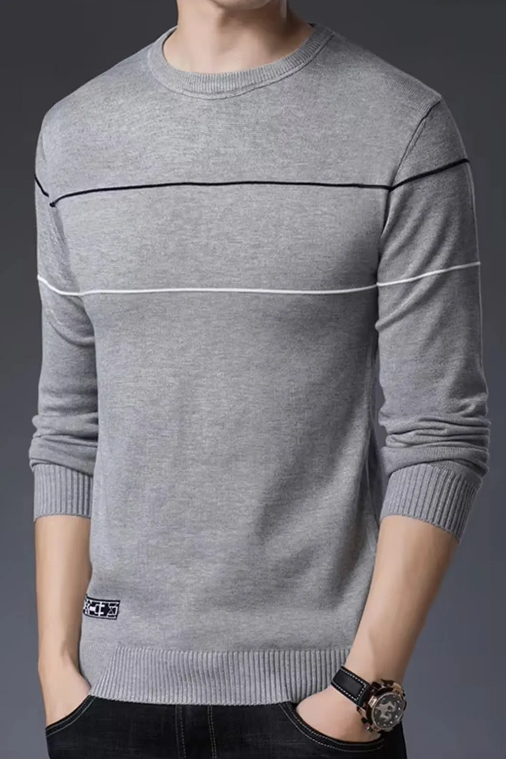 Men O-neck Knit Fit Sweater