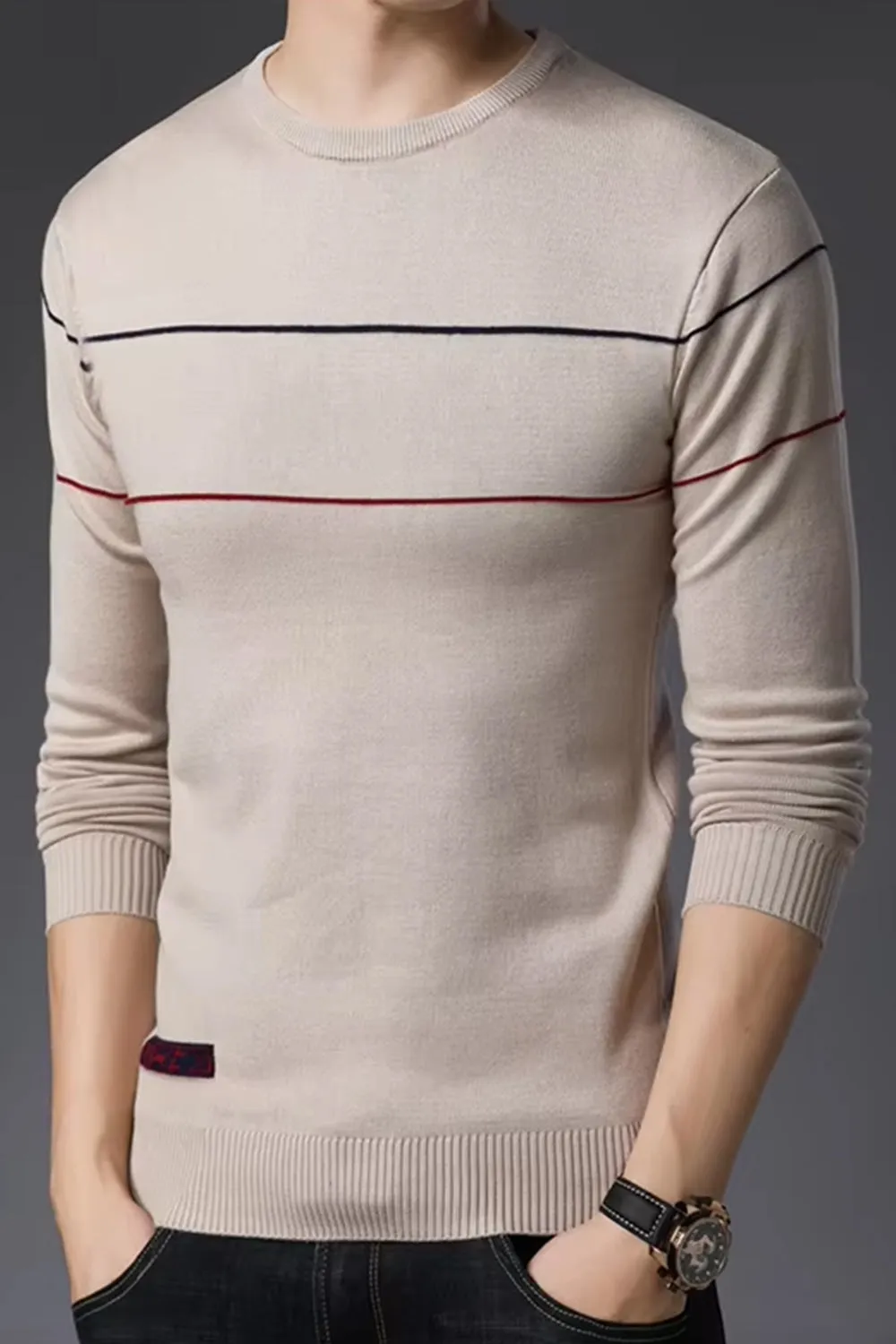 Men O-neck Knit Fit Sweater