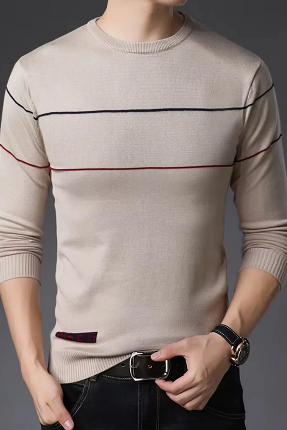 Men O-neck Knit Fit Sweater