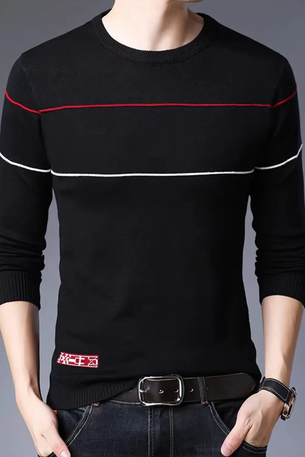 Men O-neck Knit Fit Sweater