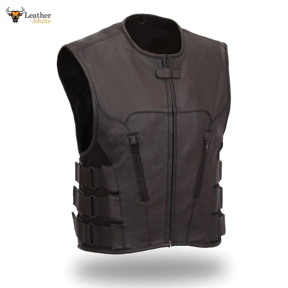 Men's Genuine Leather SWAT Vest Gay BLUF Bikers SWAT Waistcoat