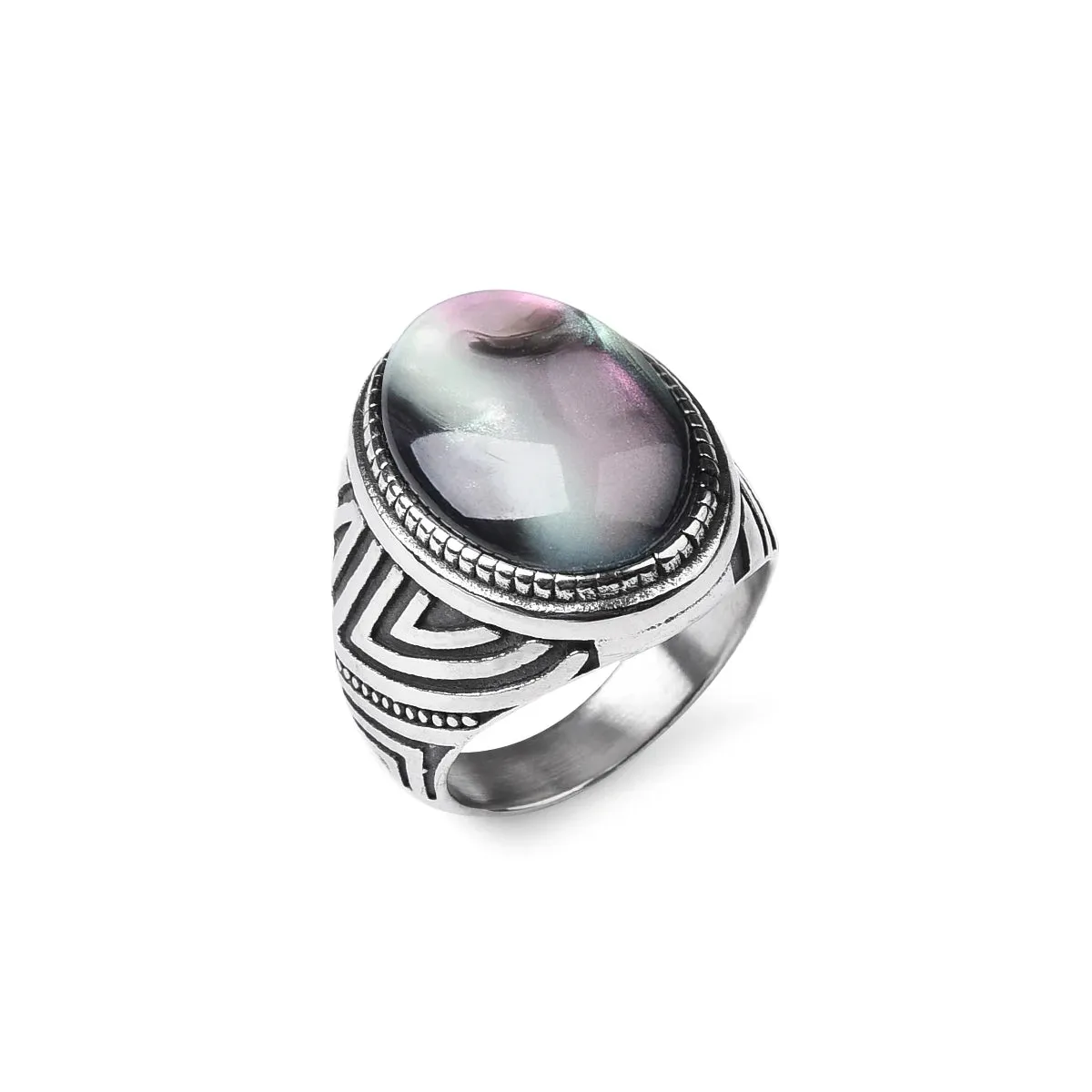 Men's Trend High Quality 316LStainless Steel Onyx Stripe Rings Classic Vintage Fashion Jewelry Eco-Friendly Material