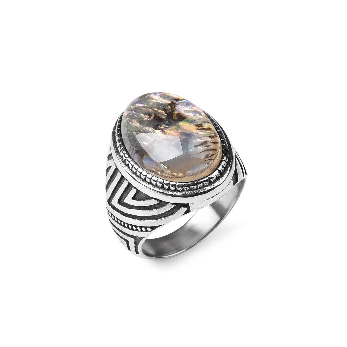 Men's Trend High Quality 316LStainless Steel Onyx Stripe Rings Classic Vintage Fashion Jewelry Eco-Friendly Material