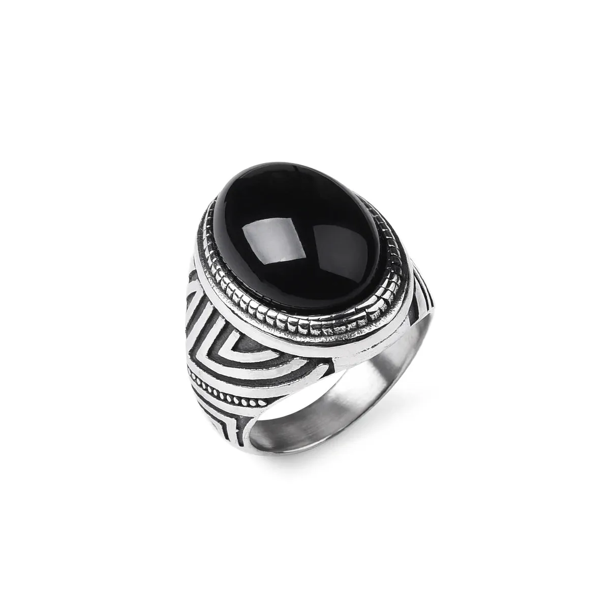 Men's Trend High Quality 316LStainless Steel Onyx Stripe Rings Classic Vintage Fashion Jewelry Eco-Friendly Material