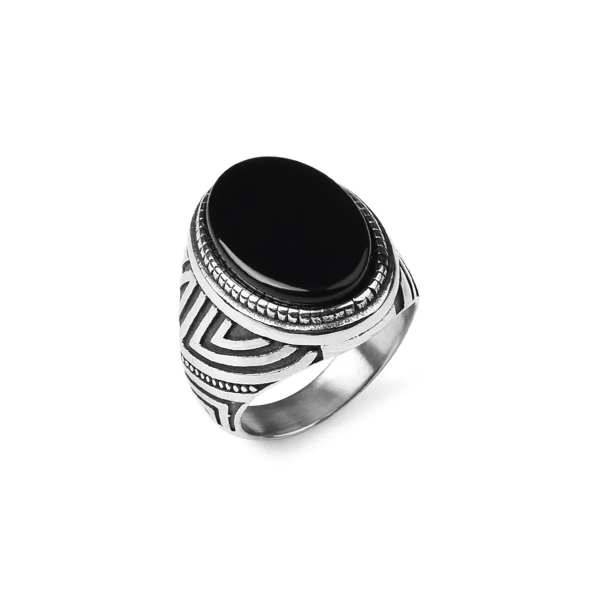 Men's Trend High Quality 316LStainless Steel Onyx Stripe Rings Classic Vintage Fashion Jewelry Eco-Friendly Material