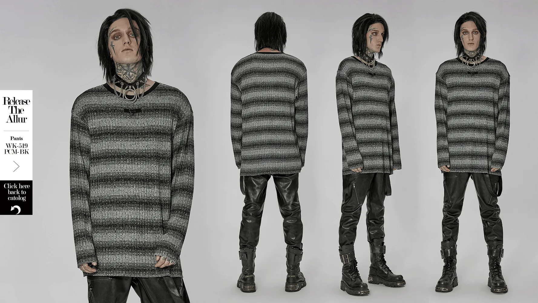 Monochrome Striped Punk Loose Sweater With Metal Buckle