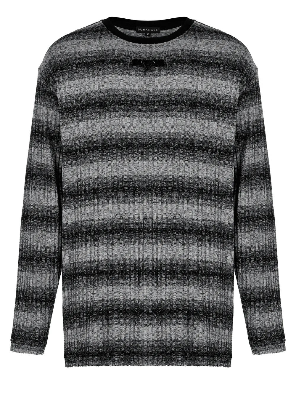 Monochrome Striped Punk Loose Sweater With Metal Buckle