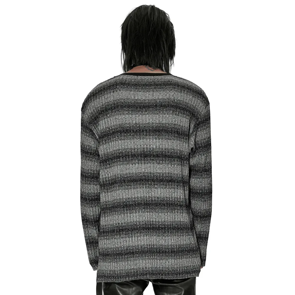 Monochrome Striped Punk Loose Sweater With Metal Buckle