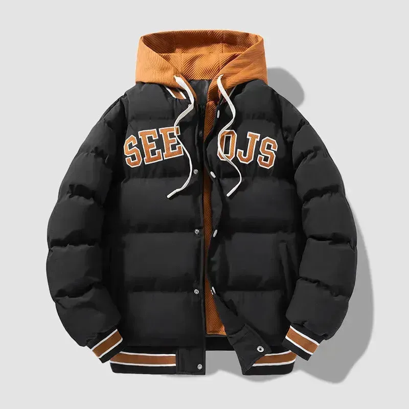 Teens Hooded Cotton Winter Coat American School Boys Sports Jackets