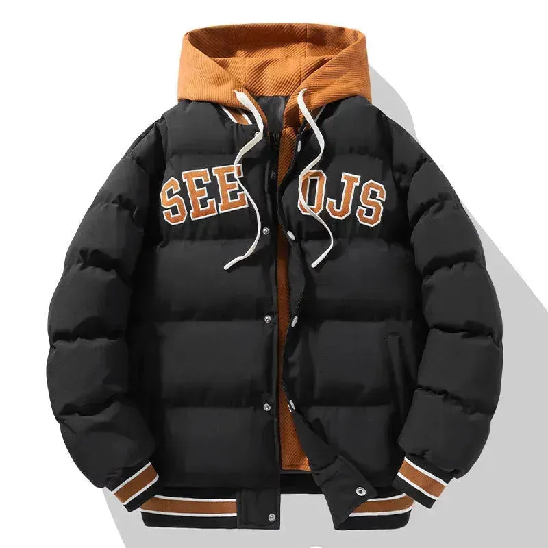 Teens Hooded Cotton Winter Coat American School Boys Sports Jackets