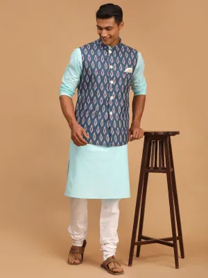 VASTRAMAY Men's Grey Nehru Jacket Kurta Set