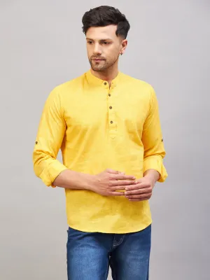 VASTRAMAY Men's Solid Yellow Cotton Kurta