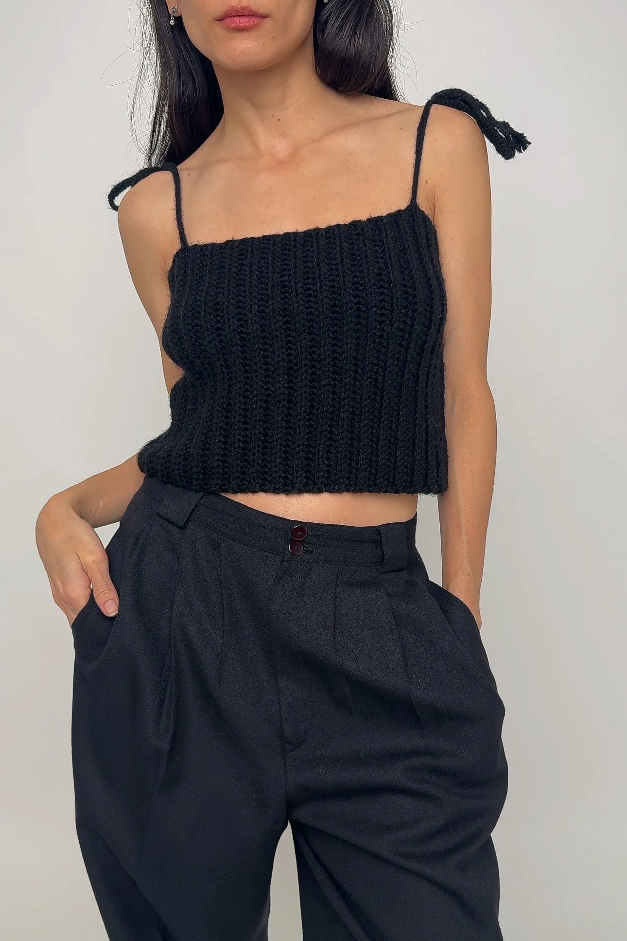 Vintage Coal Hand Knit Sleeveless Sweater