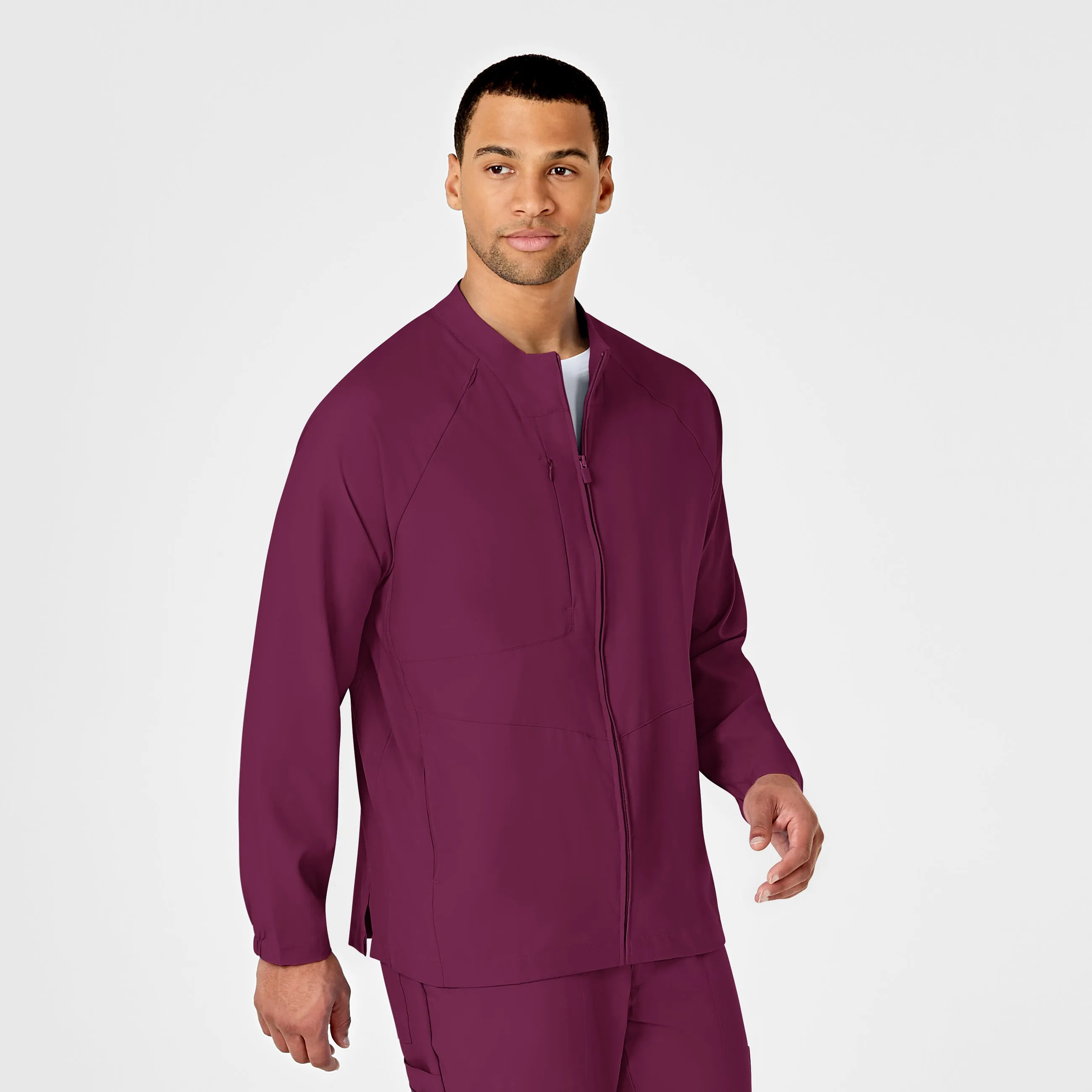 W123 Mens Zip Front Warm Up Scrub Jacket - Wine