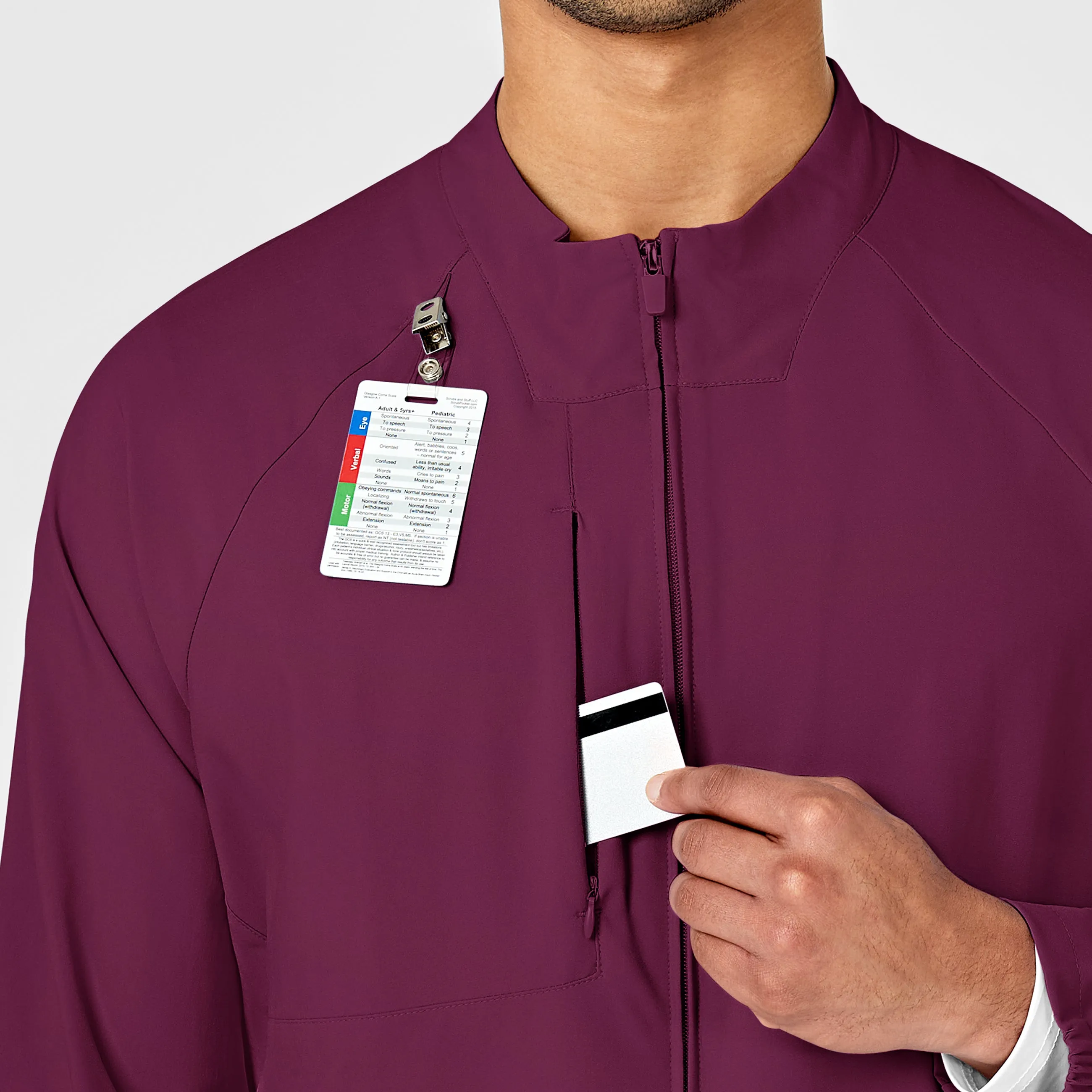 W123 Mens Zip Front Warm Up Scrub Jacket - Wine