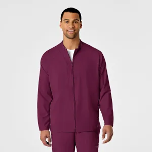 W123 Mens Zip Front Warm Up Scrub Jacket - Wine