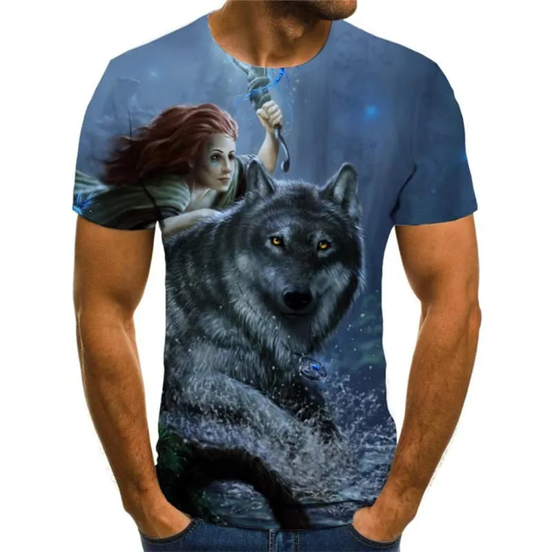 Wolf T-shirt Men Animal Tshirts Casual Night Funny T shirts Street T-shirts 3d