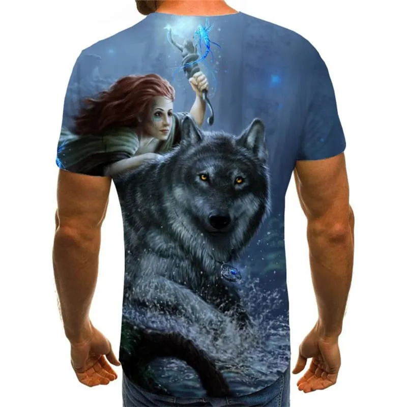 Wolf T-shirt Men Animal Tshirts Casual Night Funny T shirts Street T-shirts 3d