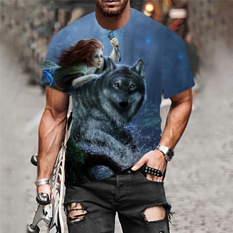 Wolf T-shirt Men Animal Tshirts Casual Night Funny T shirts Street T-shirts 3d